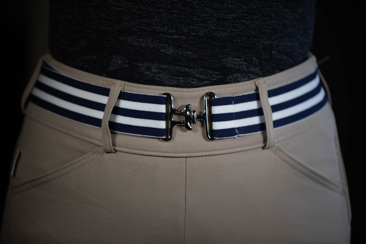 1.5 Inch Navy and White Stripped Elastic Belt