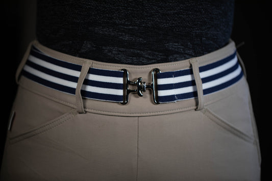 1.5 Inch Navy and White Stripped Elastic Belt